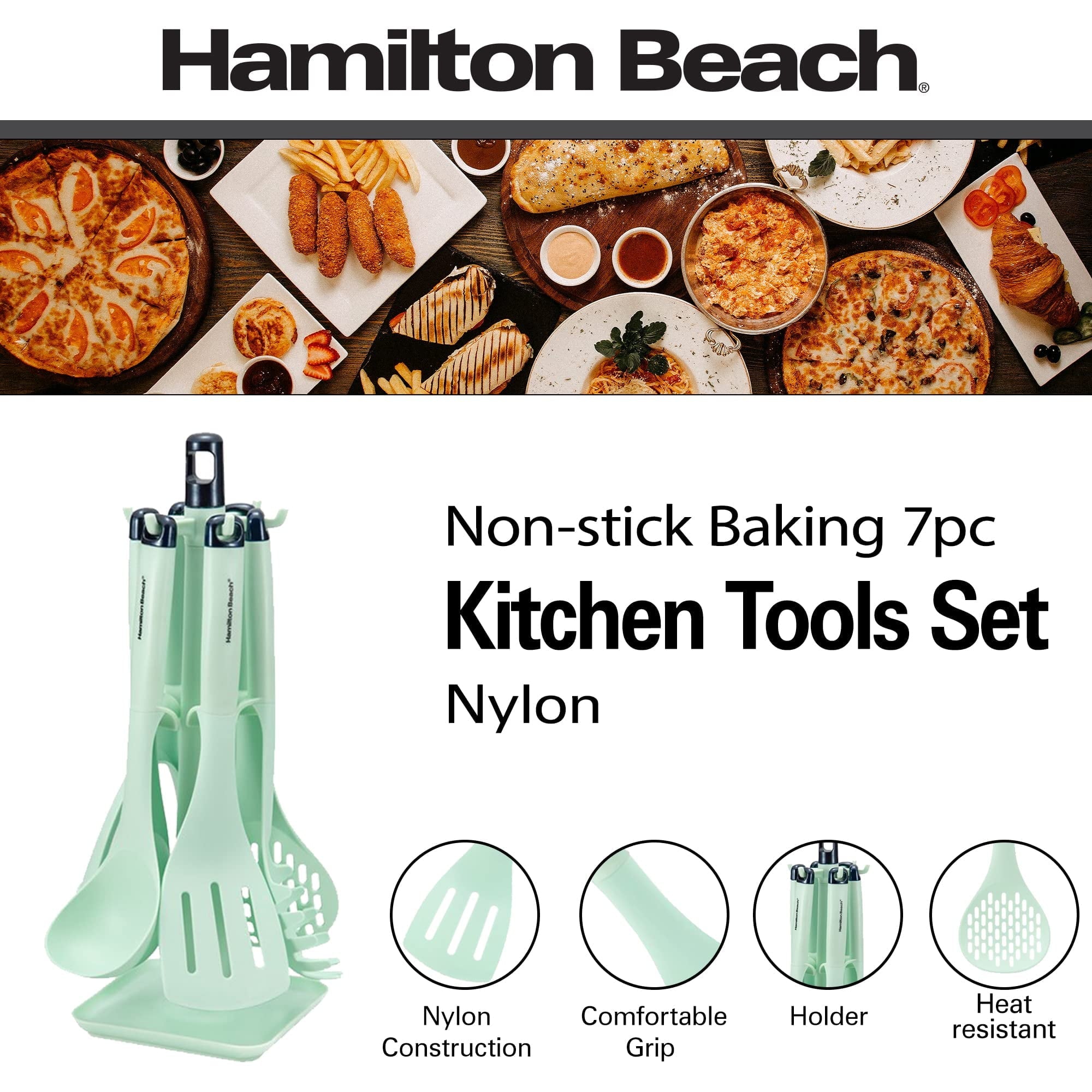 Premium Silicone Kitchen Utensil Set 7 Piece | Cooking Utensil set Slotted turner, Ladle Skimmer, Pasta Server, Potato Masher, S... - Ergonomic Kitchen Tongs and Cooking Spoon Utensil Detail