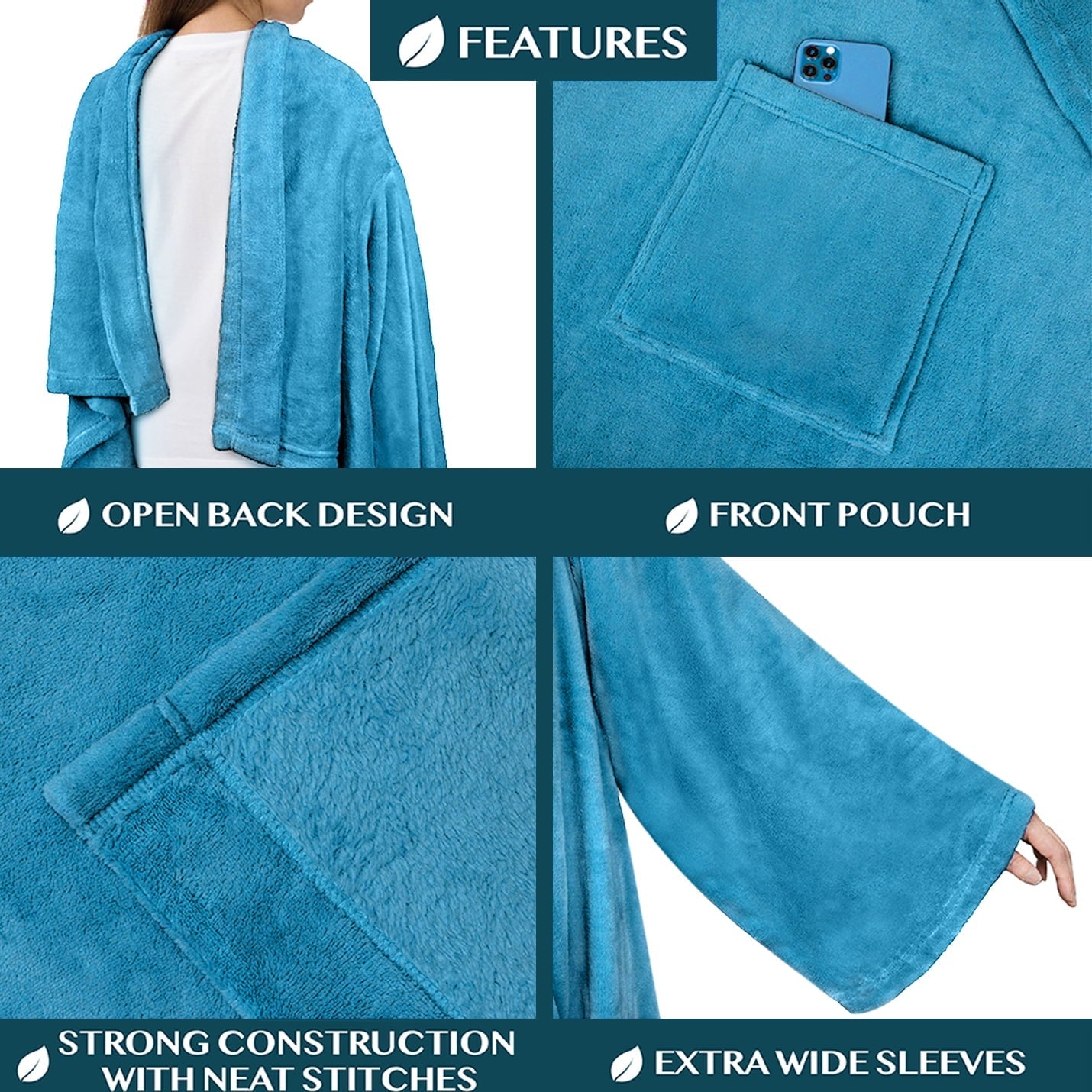 Cozy Fleece Wearable Blanket with Sleeves for Adult Women Men, Cozy Fleece Warm Wrap Throw Blanket with Arms, Pocket, Gifts for C... - Lightweight Plush Warm Blanket for All Seasons Detail