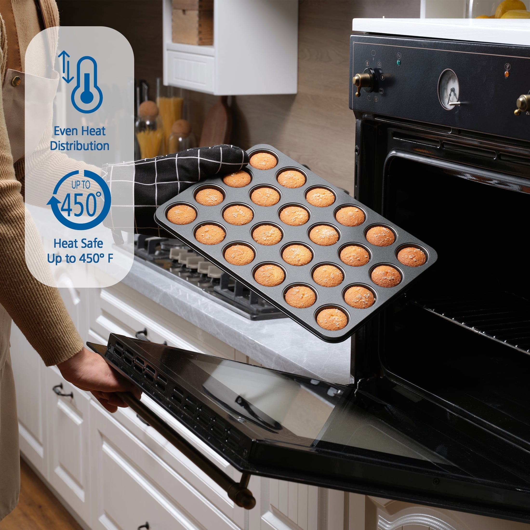 Time-Saving 24 Cavity Mini Muffin Pan, Non-Stick Bakeware,1.8 inch Diameter Cups,Gray,Carbon Steel - Multi-Functional Manual Food Chopper & Slicer Detail