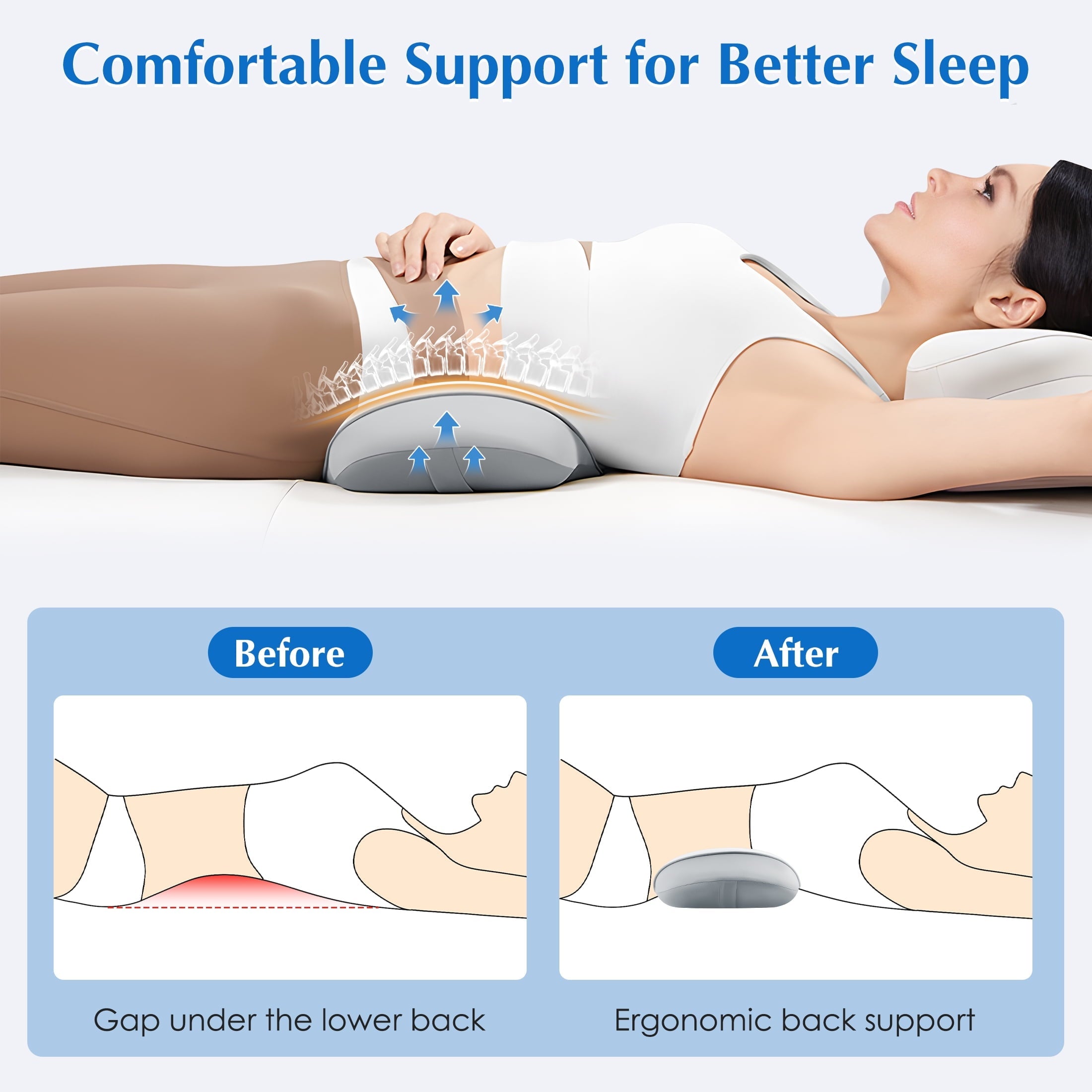 Orthopedic Support Lumbar Support Pillow for Bed Memory Foam Lower Back Pain Relief, Adjustable Waist Pillow for Sleeping & Side Sleeper... - Ergonomic Memory Foam Pillow for Neck Pain Support Detail