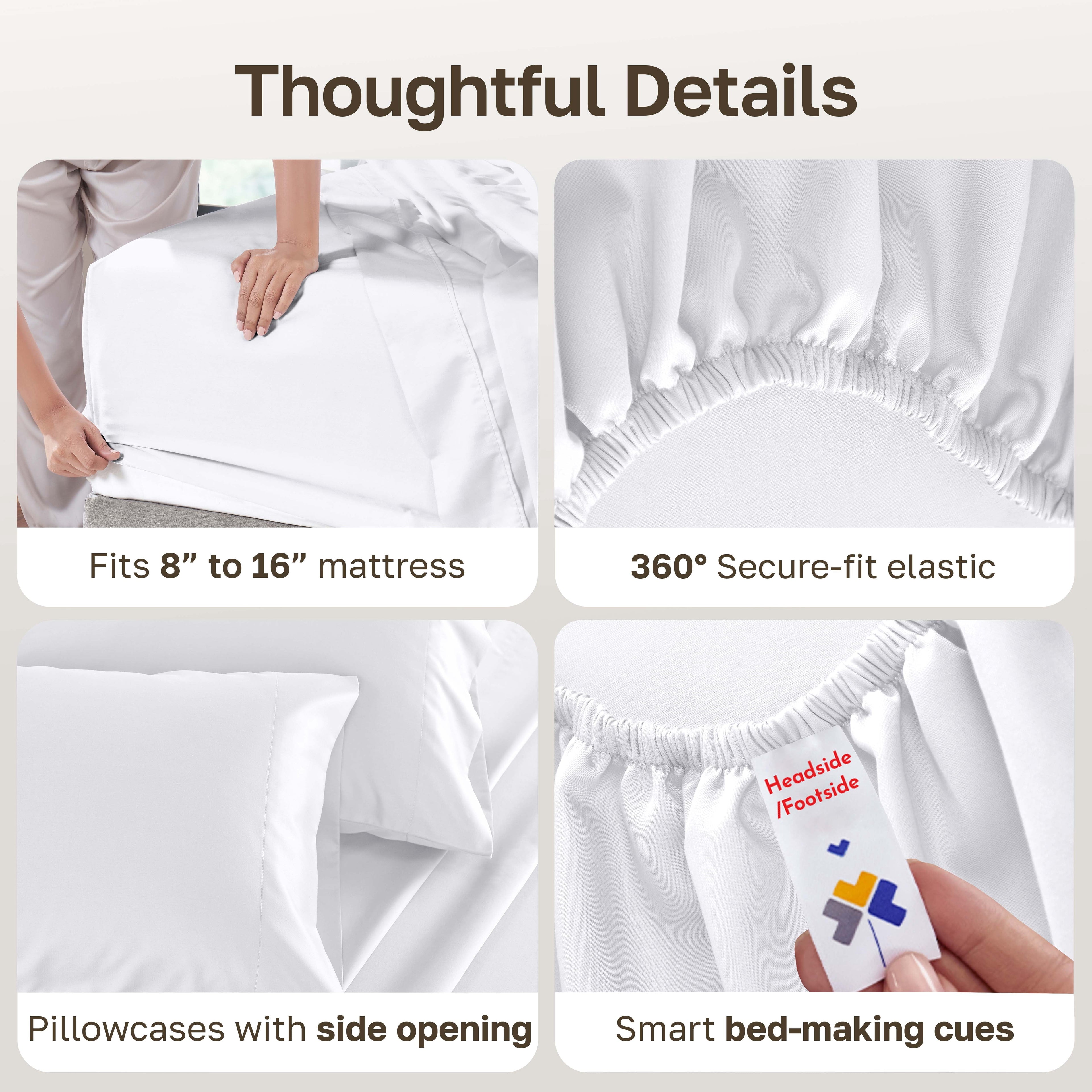 Wrinkle-Resistant 500-Thread-Count 100% Cotton Sheet White Queen-Sheets Set, 4-Piece Extra Long-Staple Combed Cotton Bedding Sheets for... - Cooling Hotel Quality Bedding Sheets and Pillowcases Detail