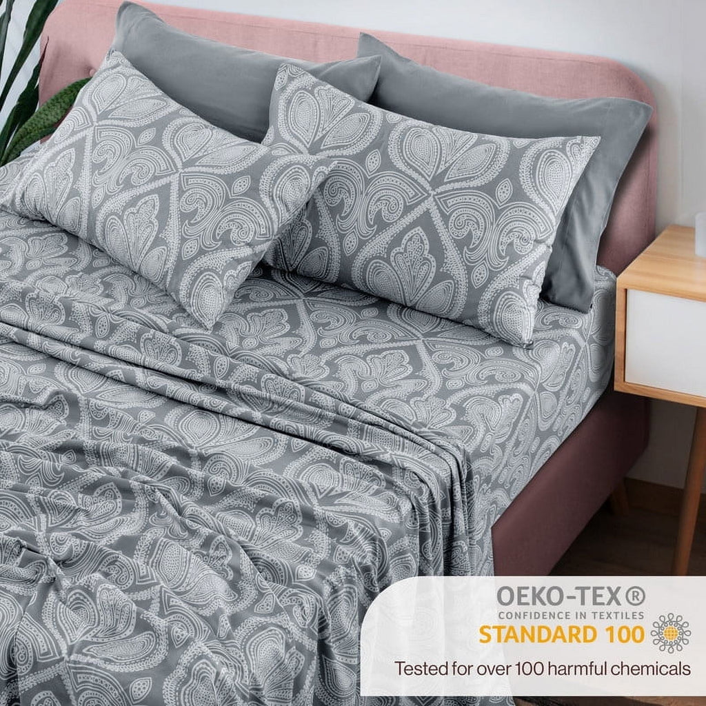 Breathable Luxury 6-Piece Bed Sheet Set, Deep Pocket Queen Sheets Up to 16 Inch, 1 Flat Sheet , 1 Fitted Sheet & 4 Pillowcases (Queen, ... - Luxury Bed Sheet Set with Deep Pockets Detail