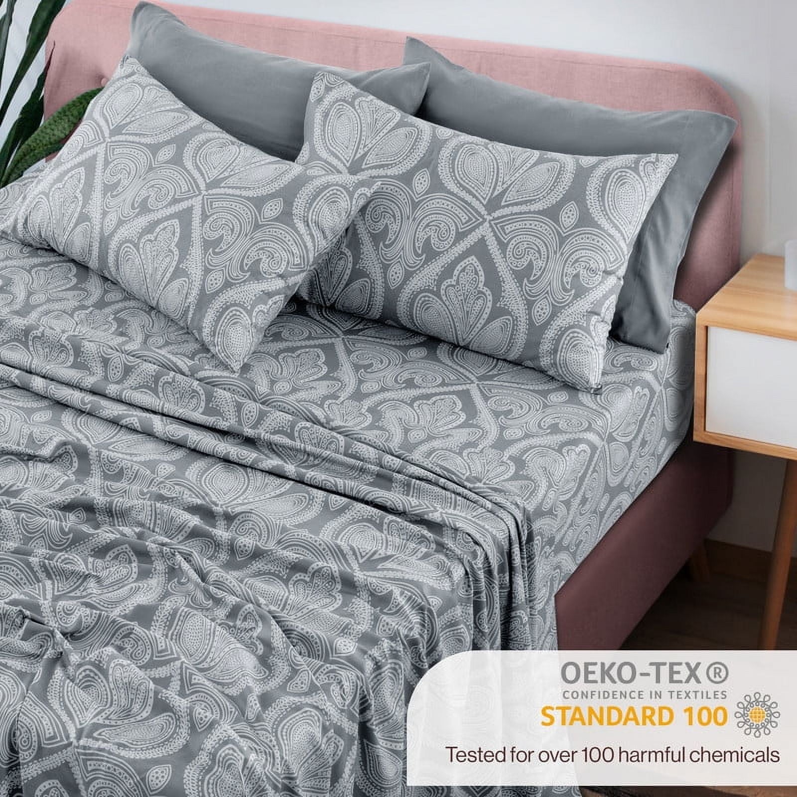 Breathable Luxury 6-Piece Bed Sheet Set, Deep Pocket Queen Sheets Up to 16 Inch, 1 Flat Sheet , 1 Fitted Sheet & 4 Pillowcases (Queen, ... - Luxury Bed Sheet Set with Deep Pockets Detail