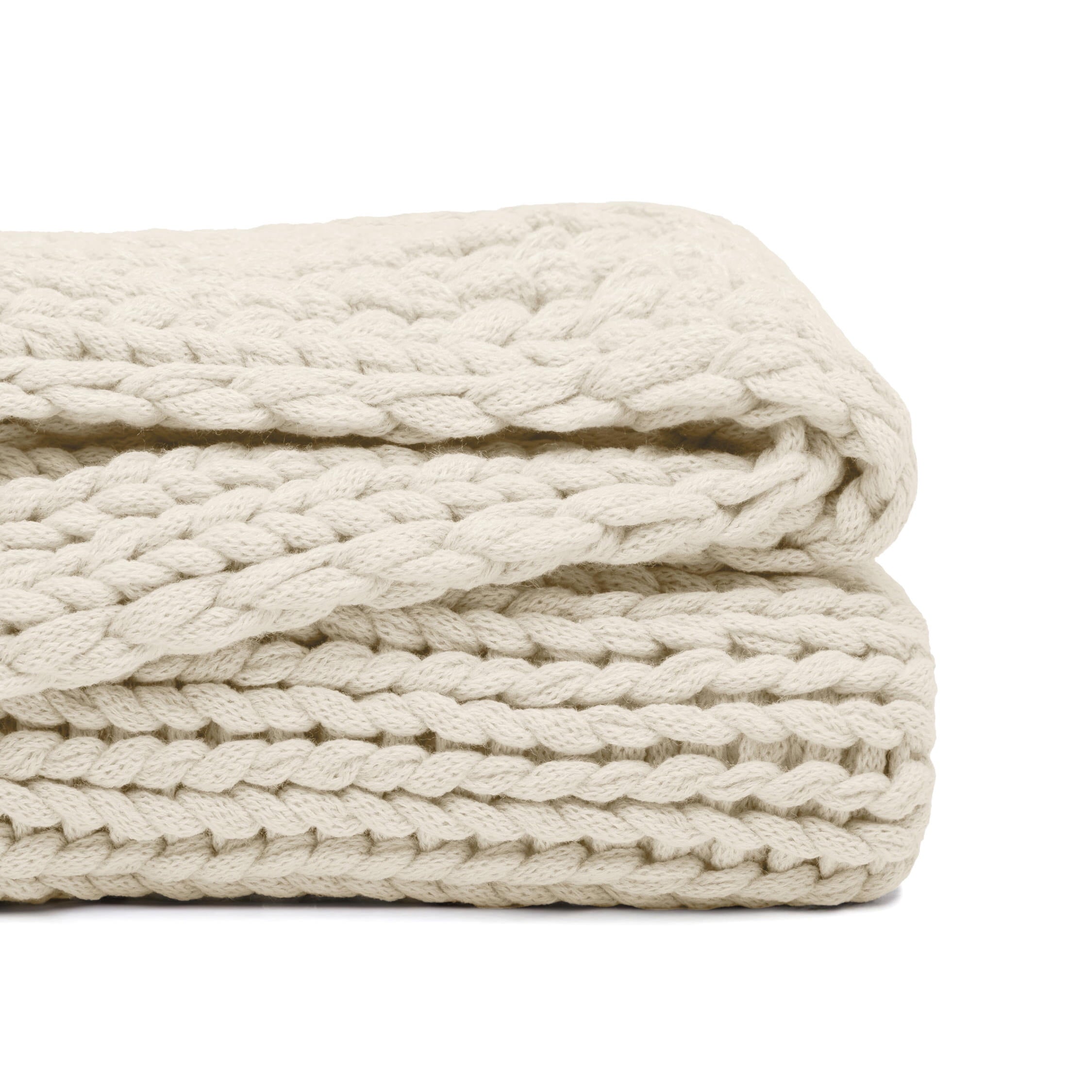 Reversible Sherpa Soft & Cozy Chunky Hand-Knit Throw Blanket, Ivory - Super Soft Reversible Sherpa Flannel Blanket Detail