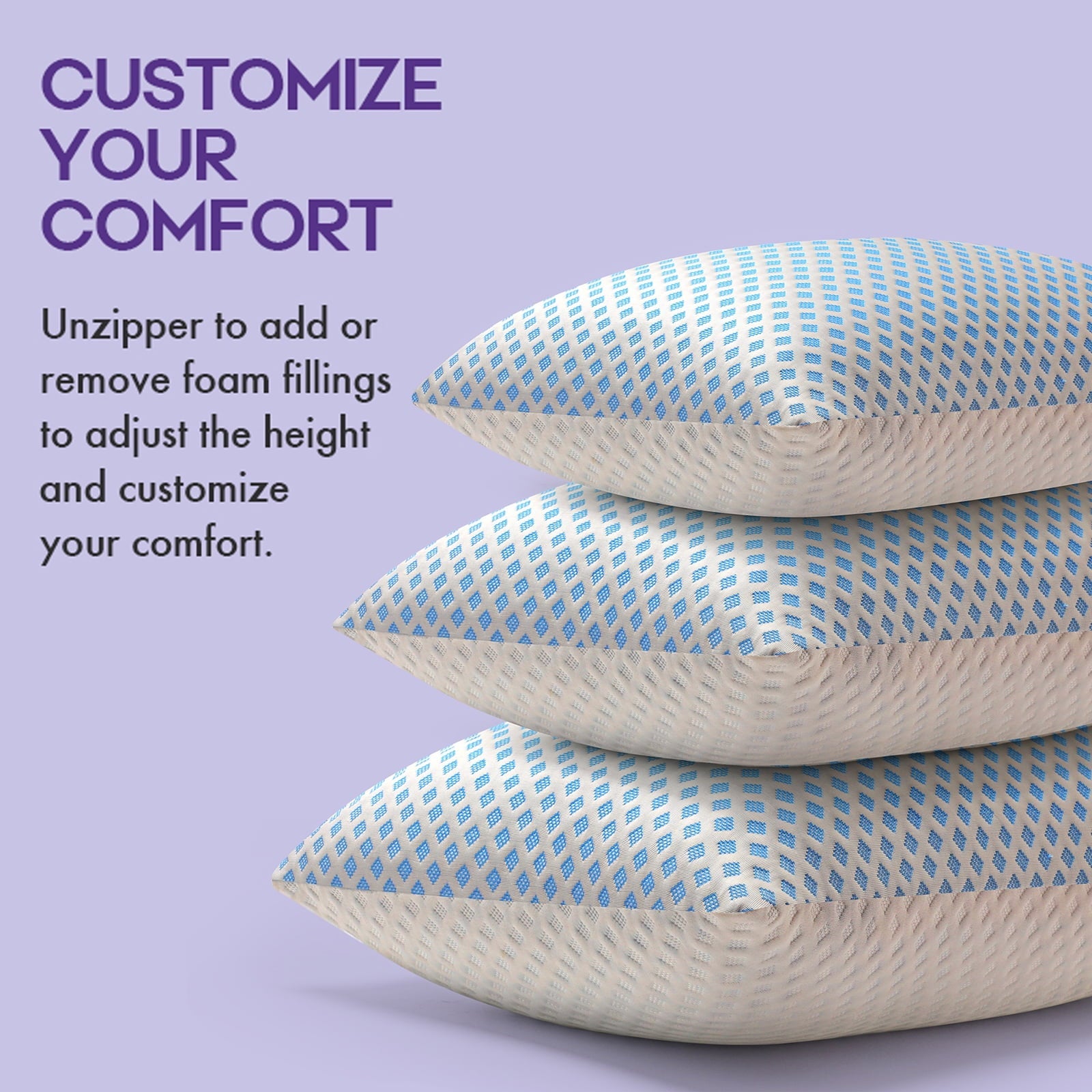 Orthopedic Support Cooling Pillows for Bed Sleeping Shredded Memory Foam Pillows Queen Size Set of 2 Pack 20 x 30 inches - Ergonomic Memory Foam Pillow for Neck Pain Support Detail