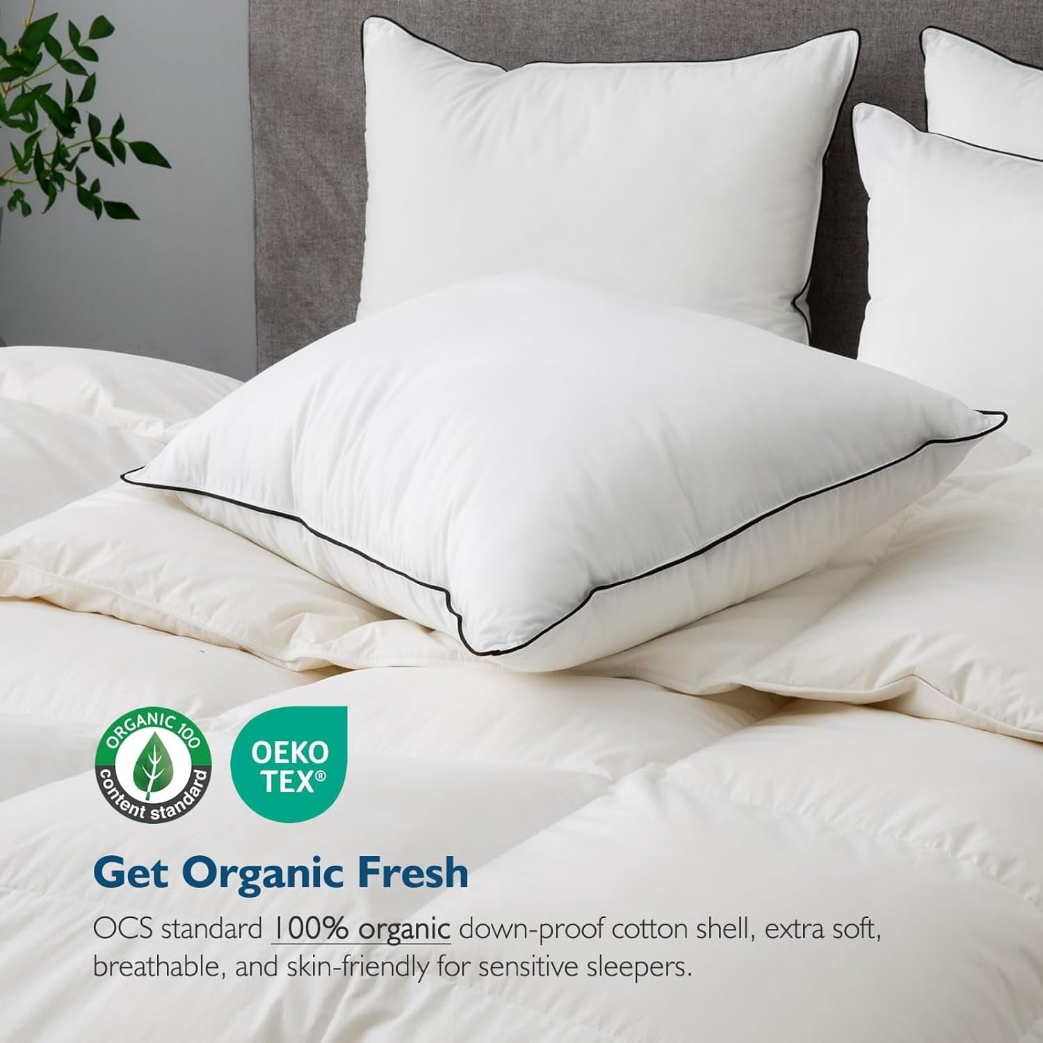 Fluffy Shredded Hypoallergenic 3‑Chamber Goose Feather Down Core Bed Pillows, Standard Size Set of 2, With Microfiber Surround, Soft-... - Orthopedic Shredded Foam Bed Pillow Set Detail