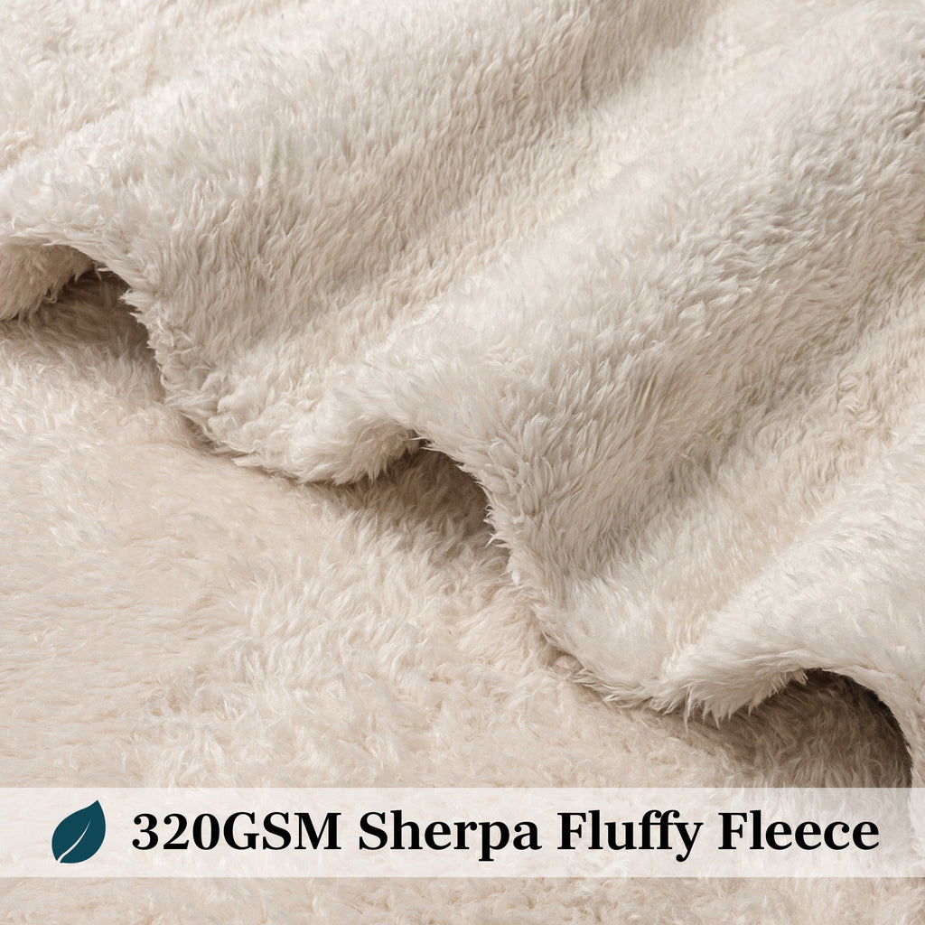 Cozy Fleece Sherpa Throw Blanket For Couch Sofa, Cream Beige Fluffy Warm Plush Blanket for Bed, Cozy Super Soft Lightweight Throw... - Super Soft Reversible Sherpa Flannel Blanket Detail