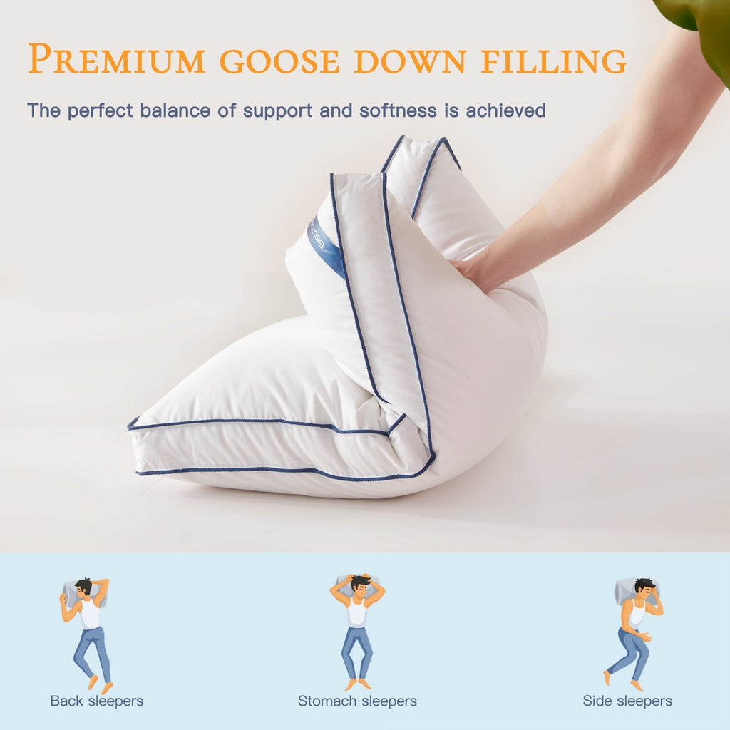 Decorative Plump Goose Down Feather Pillows Queen Size Set of 2, Luxury Soft Hotel Quality pillows for Sleeping, Organic Cotton Cover ... - Ergonomic Memory Foam Pillow for Neck Pain Support Detail