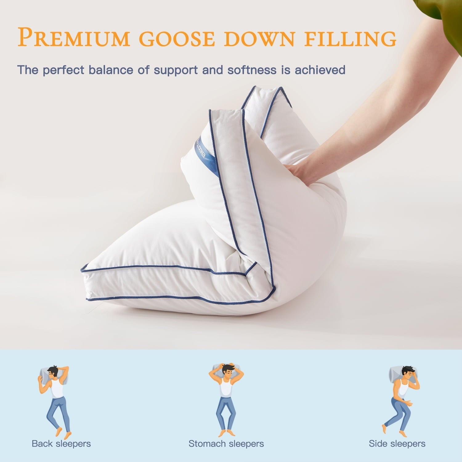 Decorative Plump Goose Down Feather Pillows Queen Size Set of 2, Luxury Soft Hotel Quality pillows for Sleeping, Organic Cotton Cover ... - Ergonomic Memory Foam Pillow for Neck Pain Support Detail