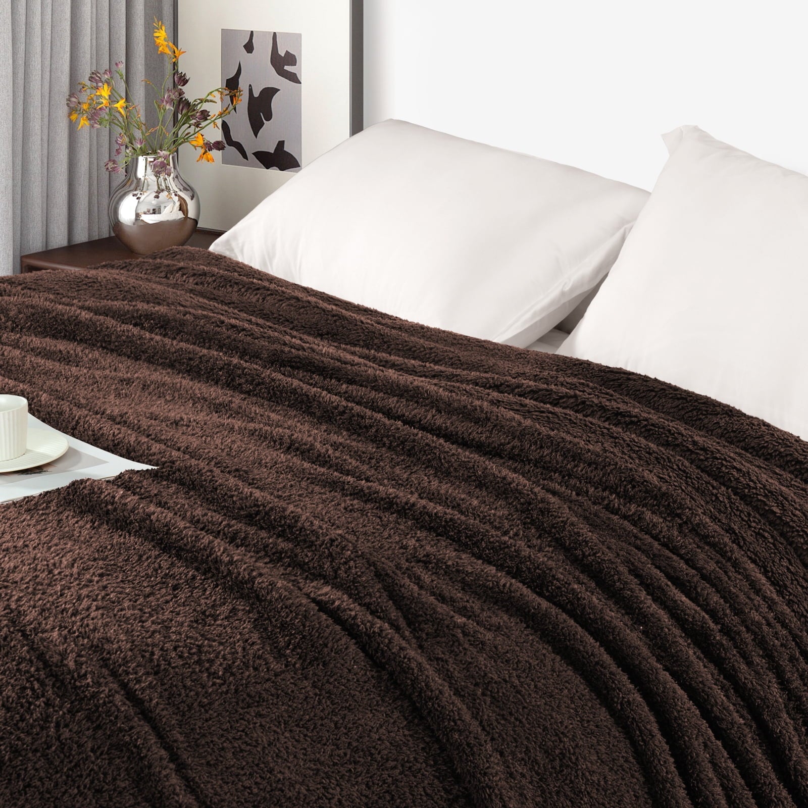 Super Soft Flannel Fuzzy Fleece Throw Blanket for Couch Sofa, Lightweight Fluffy Solid Velvet Blanket, 50x60 Inches, Coffee - Luxury Knitted Decorative Throw Blanket with Fringes Detail