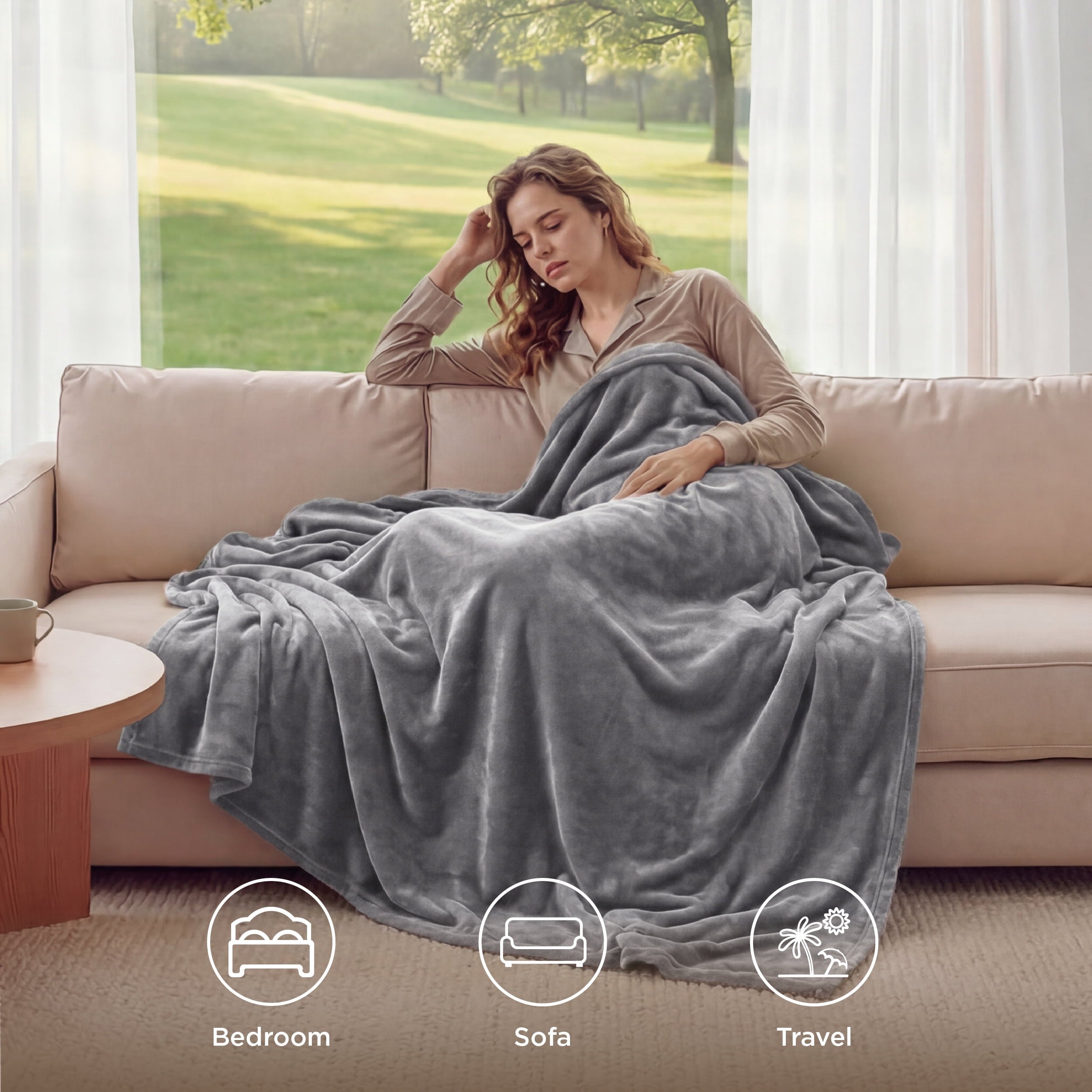 Cozy Fleece Fleece Throw Blanket for Couch Grey, Lightweight Plush Fuzzy Cozy Soft Blankets and Throws for Sofa, 50x60 inches - Luxury Knitted Decorative Throw Blanket with Fringes Detail