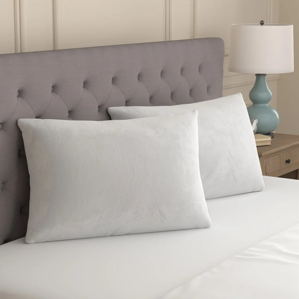 Fluffy Shredded Huggable Support Bed Pillow, Standard- Soft Velvety Cover, Squishable Comfort (2 Count) - Decorative Throw Pillow Cushion for Sofa & Bed Detail