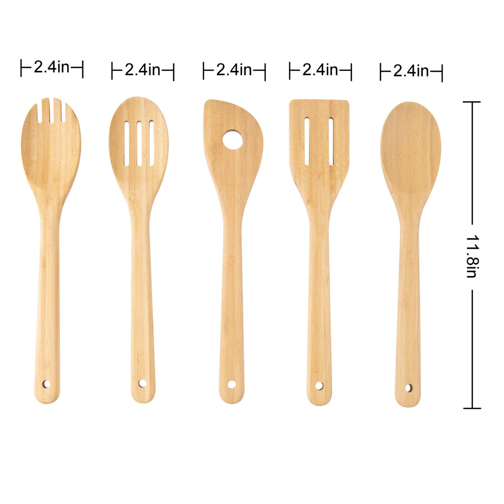 Durable Steel 5pk Bamboo Spoons for Cooking, Kitchen Essential Tools Set - Professional Kitchen Tool for Culinary Enthusiasts Detail