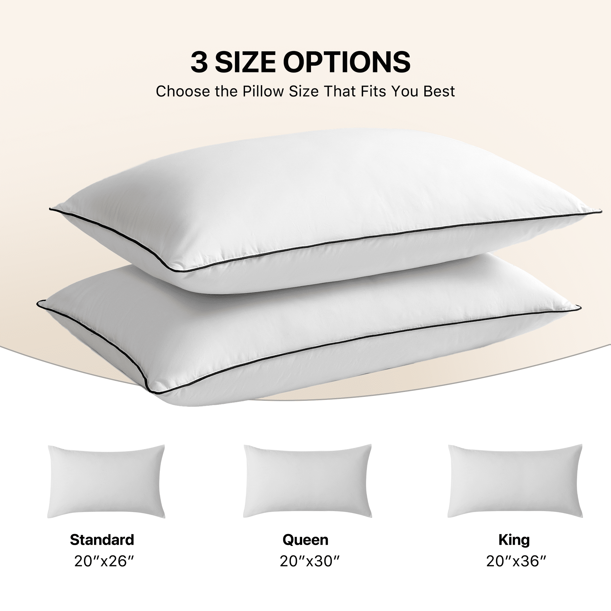 Orthopedic Support Feather Down Pillows Set of 2, Medium Firm Hotel Bed Pillow 2 Pack, Queen Size, 20 x 30 in. - Ergonomic Memory Foam Pillow for Neck Pain Support Detail
