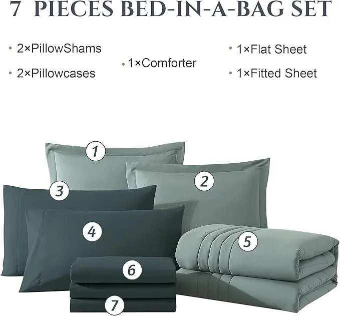 Luxurious Quilted 7-piece Bed in a Bag Comforter Set with Sheets,Sage Green,Full - Hypoallergenic Ultra-Fluffy Quilt for Winter Detail