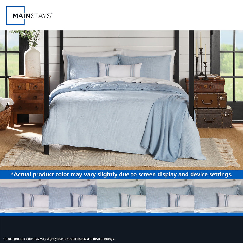 All-Season Full/Queen Comforter Set, All-Season, 5-Piece, Blue Matelasse Tonal Stripe - Cloud-Like Soft Lightweight Bed Comforter Detail
