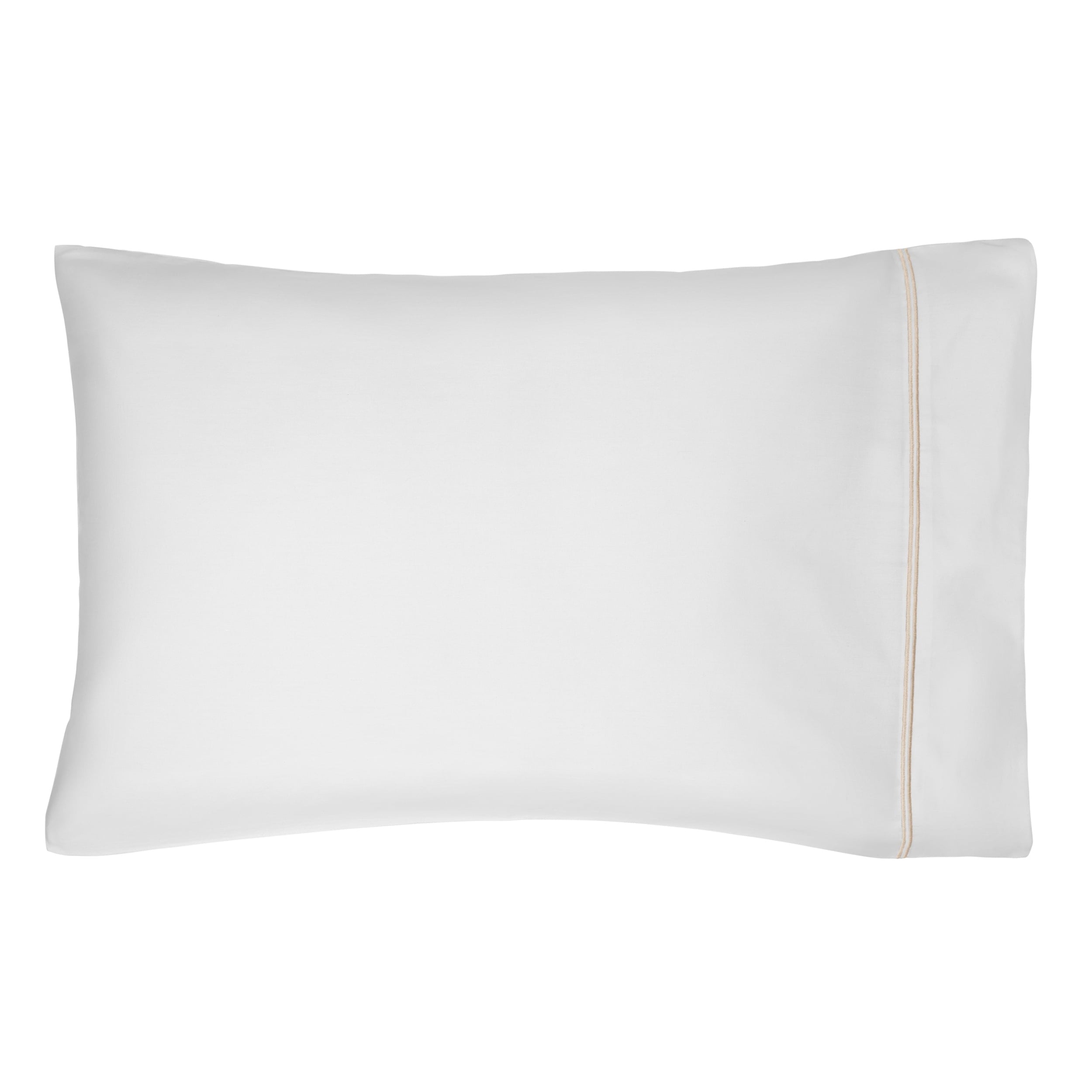 Breathable Luxury 4-Piece 300 Thread Count White Pima Cotton Bed Sheet Set with Tan Hem, Full , Adult/Teen - Cooling Hotel Quality Bedding Sheets and Pillowcases Detail
