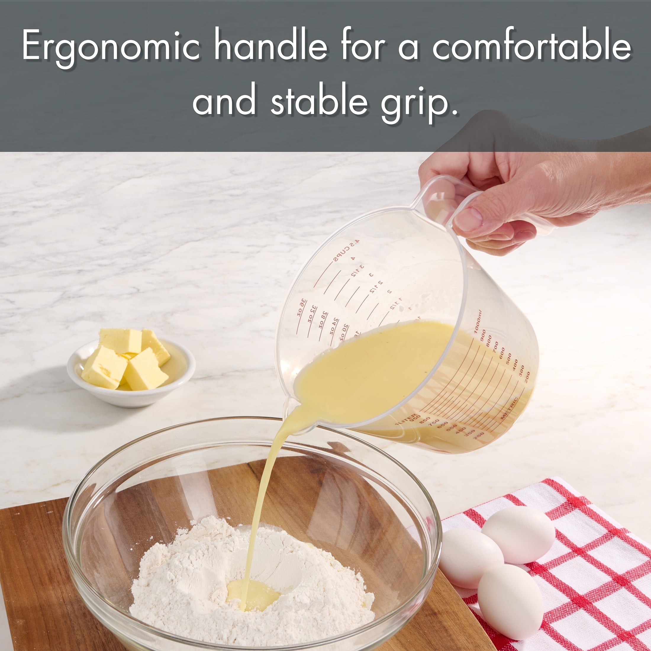 Premium Kitchen 3-Piece Tapered Spout Nesting Plastic Measuring Cups Set, Clear - Premium Stainless Steel Garlic Presser & Peeler Detail