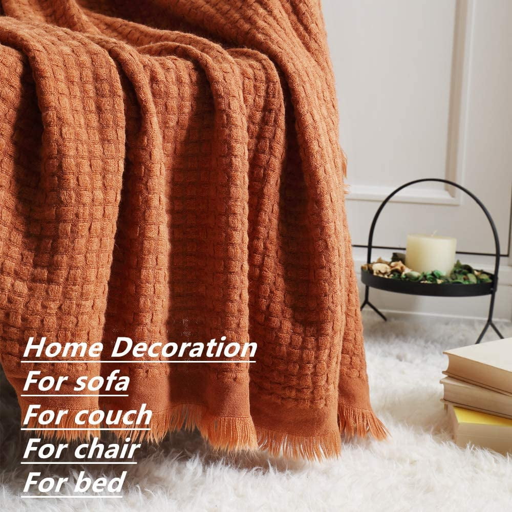 Lightweight Warm Farmhouse Rust Knit Throw Blanket for Couch Sofa Chair Bed Home Decoration, Soft Warm Cozy Light Weight for Spring Su... - Super Soft Reversible Sherpa Flannel Blanket Detail