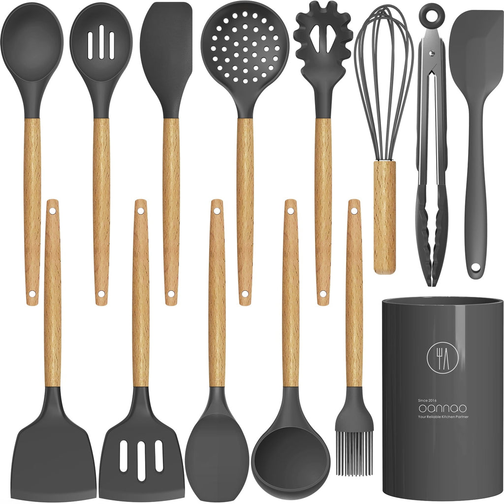 Heat-Resistant Silicone Cooking Utensils Set - 446°F Heat Resistant Silicone Kitchen Utensils for Cooking,Kitchen Utensil Spatula Se... - Ergonomic Kitchen Tongs and Cooking Spoon Utensil - Default Title