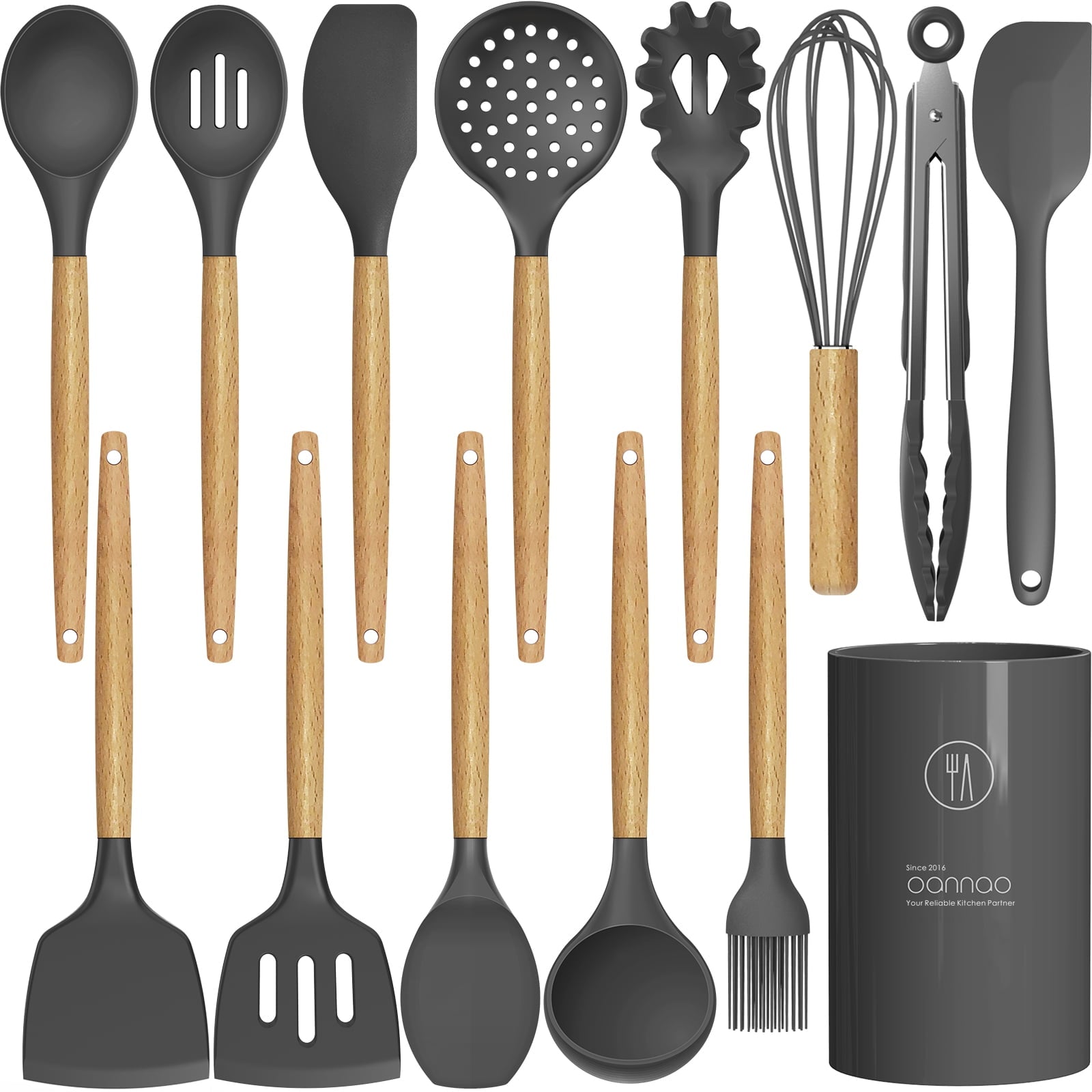 Heat-Resistant Silicone Cooking Utensils Set - 446°F Heat Resistant Silicone Kitchen Utensils for Cooking,Kitchen Utensil Spatula Se... - Ergonomic Kitchen Tongs and Cooking Spoon Utensil - Default Title