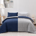 Luxurious Quilted Queen Comforter Set All Season Reversible Bed Set with 2 Pillow Cases 3 Pieces Bedding Sets Down Alternative Blue/Gra... - All-Season Down Alternative Comforter Insert - Default Title