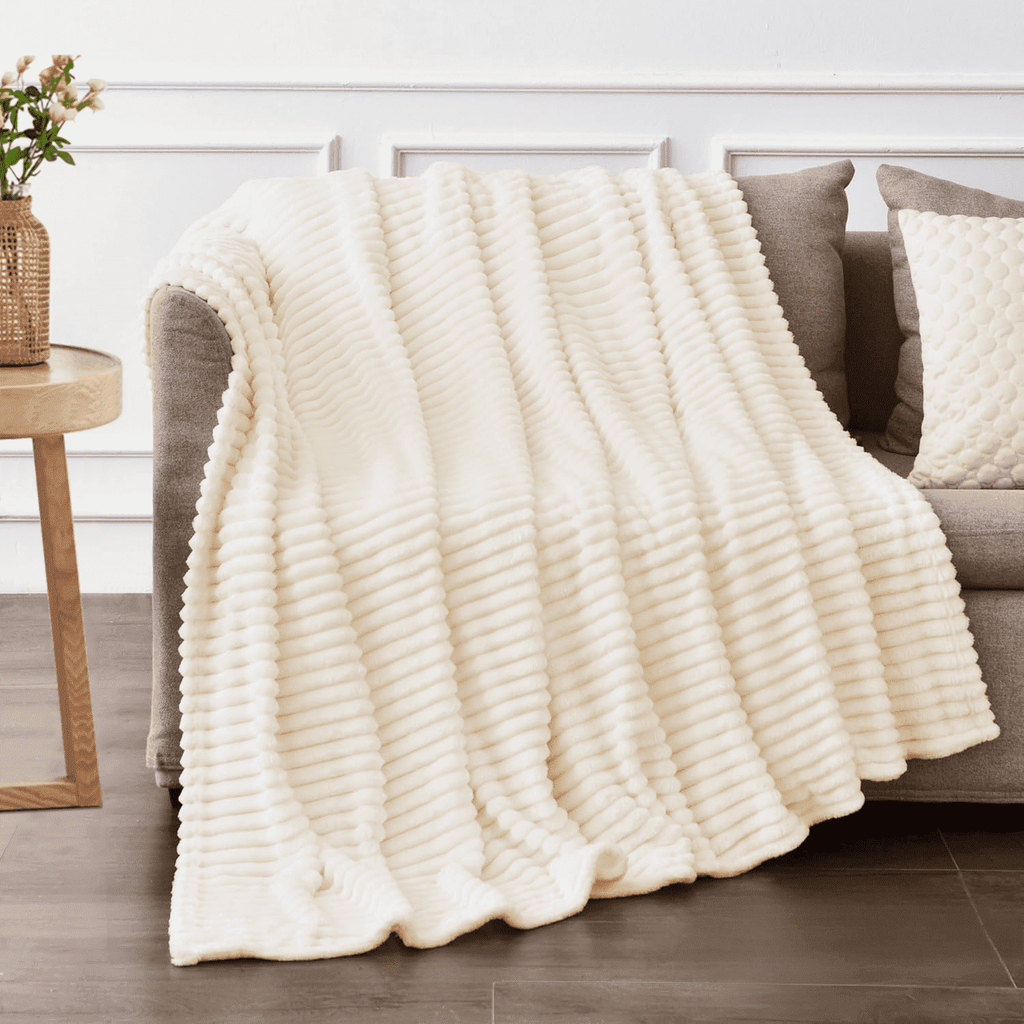 Decorative Knitted Throw Size Blanket for Couch, Sofa, Bed, Striped Beige Throw Blanket for Office Picnic Travel Bedroom, Super Soft War... - Super Soft Reversible Sherpa Flannel Blanket - Default Title