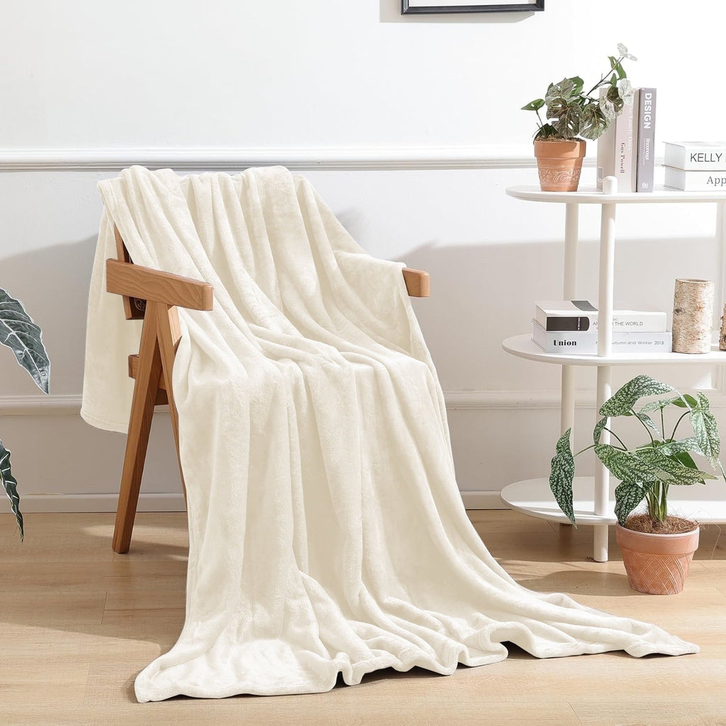Cozy Fleece Throw Blanket for Couch, Ultra Soft Cream White Throws for Travel Camping Sofa Bed, Lightweight Cozy Bed Blanket for ... - Cozy Fleece Throw Blanket for Couch & Bed - Default Title